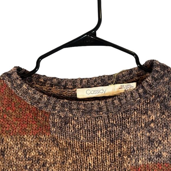 Cassidy Brown Earthy Patchwork Short Sleeve Linen Blend Knit Sweater Women Sz L - Picture 3 of 6